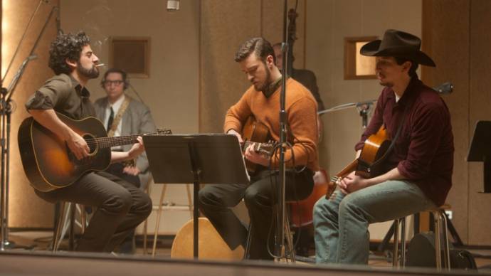 Oscar Isaac (Llewyn Davis), Justin Timberlake (Jim Berkey) en Adam Driver (Al Cody)