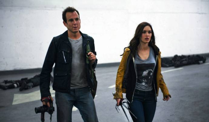 Will Arnett (Vernon Fenwick) en Megan Fox (April O'Neil)