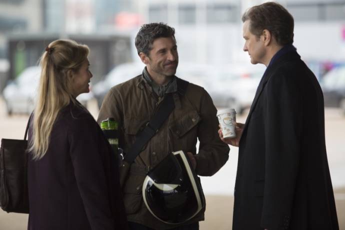 Renée Zellweger (Bridget Jones), Patrick Dempsey (Jack Qwant) en Colin Firth (Mark Darcy) in Ladies Night: Bridget Jones's Baby