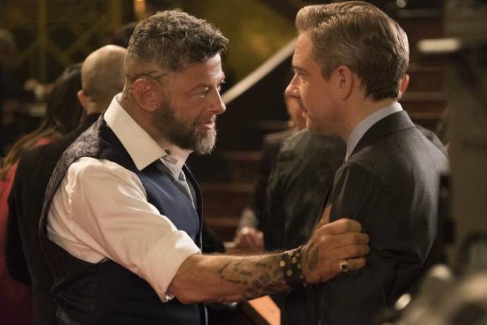 Andy Serkis (Ulysses Klaue / Klaw) en Martin Freeman (Everett K. Ross) in Black Panther 3D