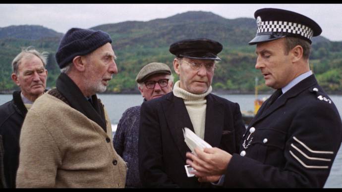 Russell Waters (Harbour Master) en Edward Woodward (Sergeant Howie) in The Wicker Man (1973)