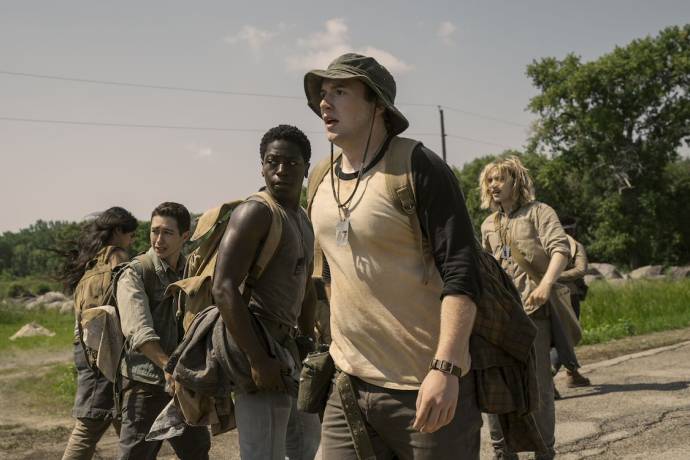 Joshua Odjick (Collie Parker), Jordan Gonzalez (Richard Harkness), David Jonsson (Peter McVries), Cooper Hoffman (Raymond Garraty) en Charlie Plummer (Gary Barkovitch)