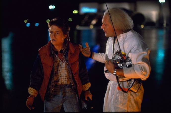 Michael J. Fox (Marty McFly) en Christopher Lloyd (Dr. Emmett Brown)