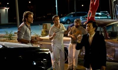 Bradley Cooper (Phil Wenneck), Zach Galifianakis (Alan Garner), Ed Helms (Stu Price) en Ken Jeong (Mr. Chow)