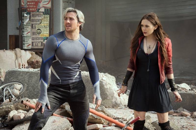 Marvel's Avengers: Age Of Ultron..Quicksilver/Pietro Maximoff (Aaron Taylor-Johnson) and Scarlet Witch/Wanda Maximoff (Elizabeth Olsen)..Ph: Jay Maidment..Â©Marvel 2015
