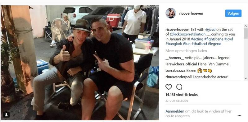 Jean-Claude van Damme en Rico Verhoeven op de filmset.