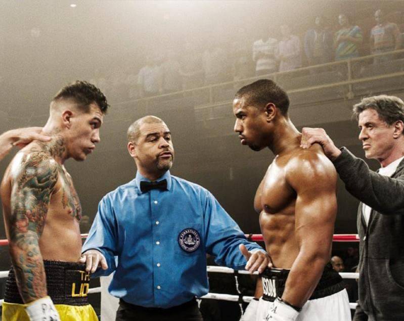 Gabe Rosado, Michael B. Jordan en Sylvester Stallone in Creed